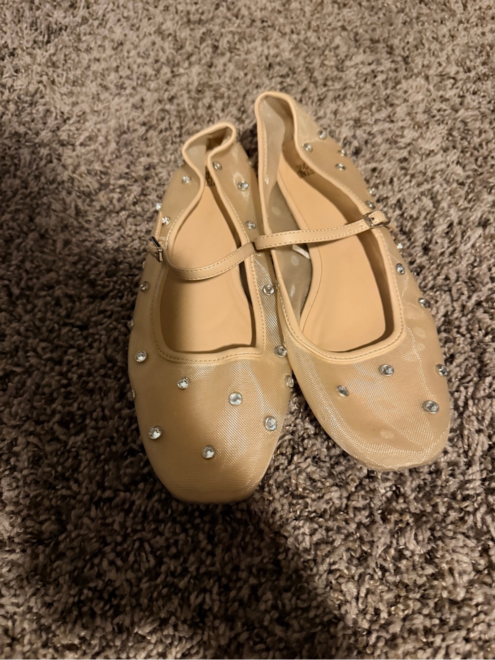 Rhinestone-Embellished Nude Ballet Flats